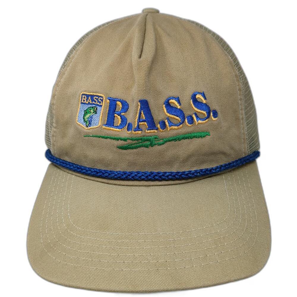 AB B.A.S.S. Trucker Hat Brown Vintage Mesh Back Rope Snapback Fishing USA Hat